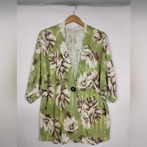 JM Collection Light Green Knit Cardigan with Floral Detail